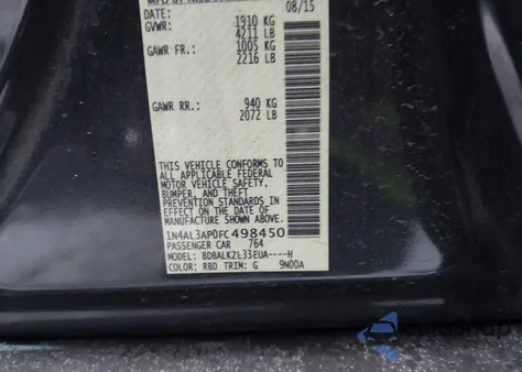 2015 Nissan Altima 2.5 Sv z USA, uszkodzony, nr VIN 1N4AL3AP0FC498450